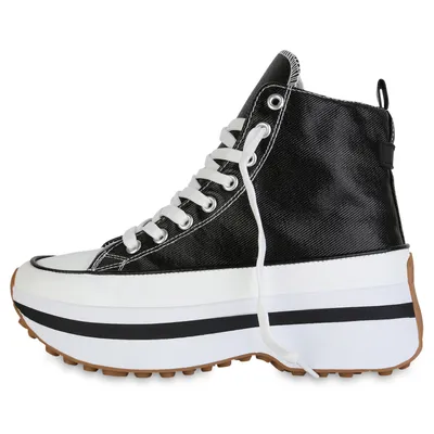 Produktbild von van-hill Damen Plateau Sneaker Schwarz Gr. 38 mit Schnürung und Profilsohle aus Kunstleder für Freizeit
