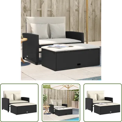 Productafbeelding van De Living Store tuinbank met kussens, 2-zits, zwart, van polyrotan