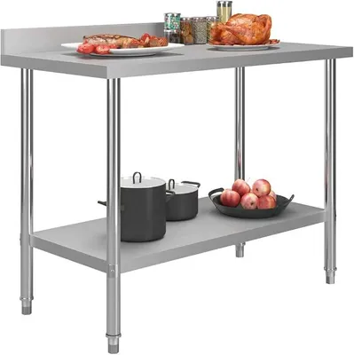 Produktbild von Küchen-Arbeitstisch mit Aufkantung 120 x 60 x 93 cm Edelstahl Verstellbare Füße Gastronomie Gastro Edelstahltisch Küchentisch Zerlegetisch Tisch
