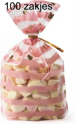 Immagine prodotto di CHPN – Sacchetti per dolcetti – Sacchetti per feste – Sacchetti per caramelle – Sacchetti regalo – 100 pezzi – Sacchetti omaggio – Sacchetti trasparenti – Rosa con cuori dorati