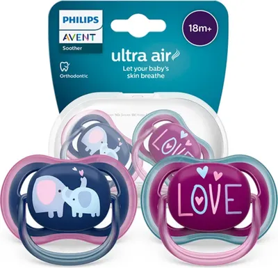 Produktbild von Philips AVENT ultra air SCF349/22 Schnuller 18 Monate +, Klassischer Babyschnuller, Kieferorthopädisch, Silikon, Junge/Mädchen, Spülmaschinenbeständig