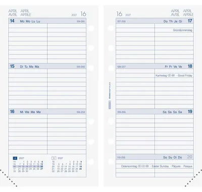 Produktbild von Wochenkalendarium 1 Woche/2 Seiten 9,3x17,2 cm 2027 Packung mit 3 Stück