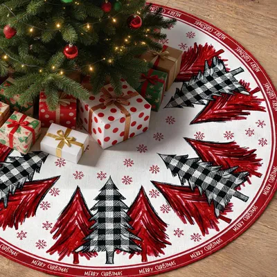 Weihnachtsbaumdecke, rot mit Schnee, 120 cm, Polyester-Plüsch
