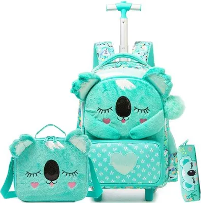 Productafbeelding van 3-Delige Schooltas met Wielen voor Kinderen - Inclusief Lunchbox en Etui