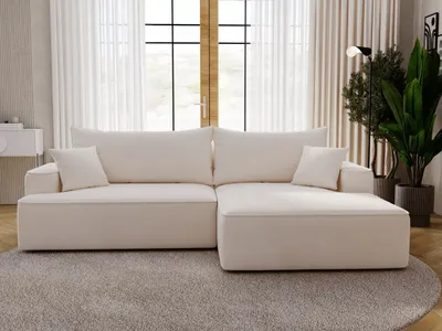 Produktbild von GrainGold Ecksofa L-Form Rechts California - Ecksofa mit Schlaffunktion, Bettkasten - Moderne Ecksofa, Wohnzimmer Ecksofa - Eckcouch Creme (Komodo 10)