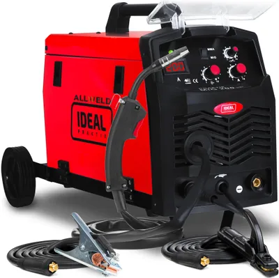 Produktbild von Ideal Praktik MIG 200 - IGBT 200A Fülldraht und Schutzgas Schweißgerät MIG MAG mit Fahrwerk, Induktivität und MMA
