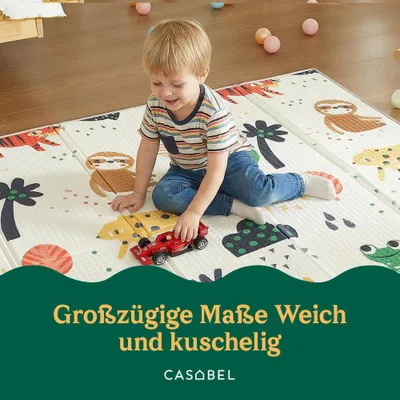 Produktbild von CASABEL Baby Spielmatte 180×150 cm, Faltbar, Wasserdicht & Dick, Lernmotive Berg, Große Größe, Weich & Bunt, Mitwachsender Krabbelteppich, Kompakt und Leicht zu Verstauen