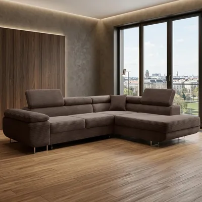 Produktbild von GOLDSTOFF ASTON Ecksofa L-Form 273×203 cm | Schlafsofa mit Bettfunktion und Stauraum | Modernes Wohnzimmer Ecksofa mit Liege (Taupe)