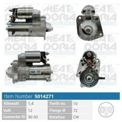 Produktbild von MEAT & DORIA 5014271 Starter Anlasser 1,4kW für FORD MONDEO IV Turnier (BA7) 12V