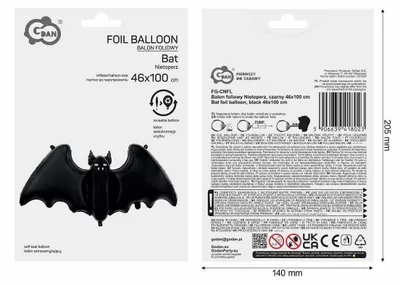 Zdjęcie produktu dla Balon foliowy Nietoperz, czarny 46x100 cm
