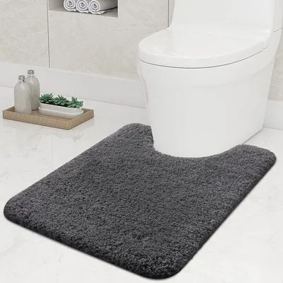 Image de Tapis antidérapant souple pour toilettes, avec découpe, dimensions 51 x 61 cm - Gris foncé