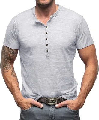 Produktbild von Henley-Shirt für Herren, klassisches Kurzarm-T-Shirt für den Sommer, Knopf-Pullover mit schmaler Passform und sportlicher Muskelshirt-Stil