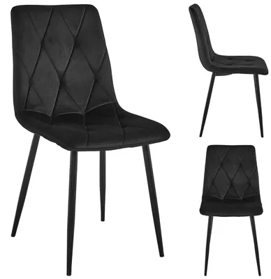 Zdjęcie produktu dla Krzesło Tapicerowane Czarne Welur Velvet Do Salonu Kuchni Jadalni Lumines
