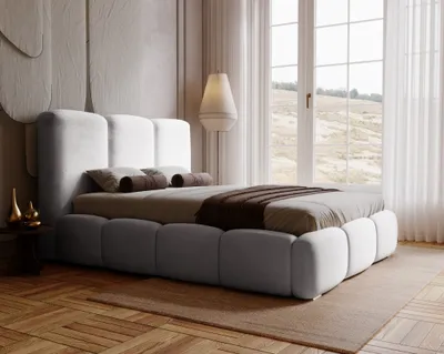 Obrázek produktu pro Čalouněná postel 160x200 cm Merkad – sametová postel, manželská postel s úložným prostorem – ložnicová postel světle šedá