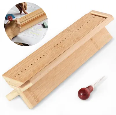 Produktbild von Buchbindewerkzeug aus Bambus, Lochschablone mit 1cm Abstand & Ahle, präzise Lochführung für Bücher, Notizbücher & DIY Buchbindung