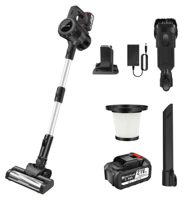 Obrázek produktu pro Bezdrátový vysavač 6 v 1 – kombinace tyčového a ručního vysavače – sací výkon 30 kPa – bezsáčkový kontejner o objemu >2 l – 21 V – s 2 bateriemi