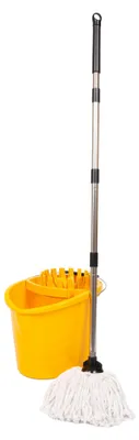 Wischmopp-Eimer-Set, 16 l, mit Wringer, Baumwollmopp, gelb