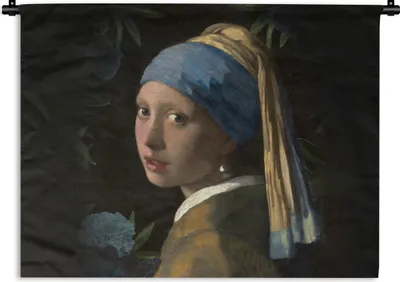 Produktbild von MuchoWow® Wandteppich Wandbehang Das Mädchen mit dem Perlenohrring - Johannes Vermeer - Blumen 150x112.50 cm Tapisserie Dekoration Wandtuch - Wanddecke - Wandteppiche