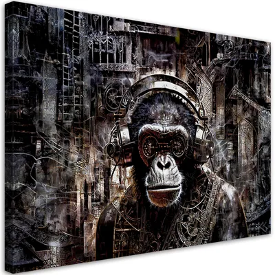 Produktbild von Leinwandbild Moderner Affe Abstraktion 100x70 Feeby Grau bild für die wand bereit zum aufhängen