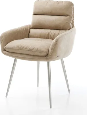 Produktbild von DELIFE Esszimmerstuhl Abelia-Flex mit Armlehnen Mikrofaser Beige Vintage 4-Fuß konisch Edelstahl