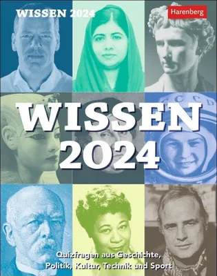 Produktbild von Wissen Tagesabreißkalender 2024. Schlaue Fragen von A-Z in einem Tischkalender für jeden Tag. Kleiner Kalender zum Aufstellen und Aufhängen mit Quizfragen für Rätselfans