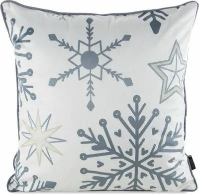Image de EUROFIRANY | Housse de coussin de Noël - Taie d'oreiller - 45 x 45 cm - Blanc Gris - Motif flocon de neige - Taie d'oreiller de Noël