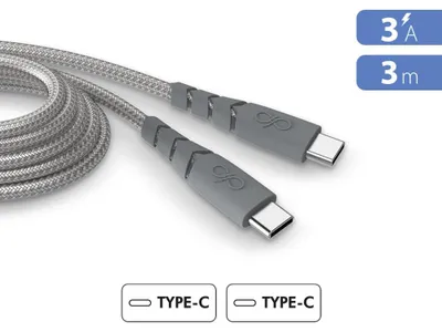 Image de Câble UltraRenforcé C/C 3A 3m Recyclé Gris