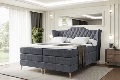 Produktbild von ALTDECOR Boxspringbett mit Holz Füßen, Matratze und Lattenrost, Topper, Polsterbett mit Bettkasten, Bett mit Stauraum H3- und H4- Matratze, Doppelbett -VILA-FD KING-140x200 - Dunkelgrau Casablanca