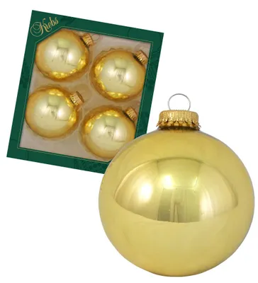 Produktbild von Krebs Glas Lauscha Uni Kugeln Gold - Einfarbige Kugeln zum Anhängen - 4 Stück - 8cm - 78132