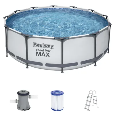 Image de Steel Pro Max™ Frame Pool Kit complet, rond, avec pompe de filtration & échelle de sécurité 366 x 100 cm, Piscine, Natation, Piscines
