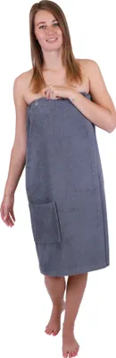 Produktbild von Betz Saunakilt Berlin – Frottee Saunakilt für Damen 100% Baumwolle, 420 g/m² –verstellbar mit Knöpfen &Gummizug –Saunahandtuch mit Tasche- dunkelgrau