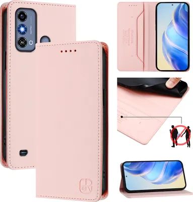 Image de Etui en cuir pour ZTE Blade A53, étui à rabat avec fentes pour cartes, portefeuille et support Rose