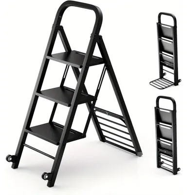 Produktbild von Klapladder – Klappstufenleiter – Treppenleiter – Haushaltsleiter – Transportwagen – 3 Stufen – Tragfähigkeit 200 kg