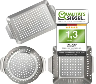 Produktbild von HEIMWERT Hochwertiges Premium Edelstahl Grillkorb 3er Set - Die hochrobusten und universell einsetzbaren Grillschalen - Das Original