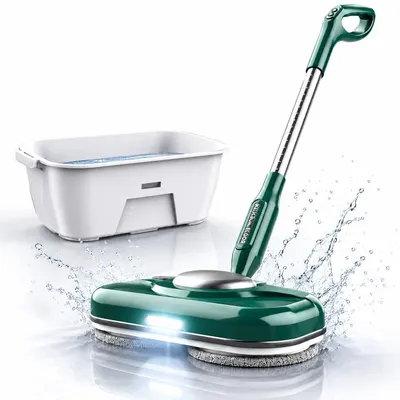 Produktbild von Kabelloser elektrischer Wischmopp für Bodenreinigung, Dual Spin mit LED-Scheinwerfer und automatischer Reinigungseime, Wasserspray, selbstfahrender