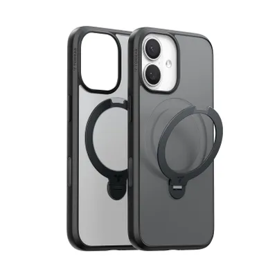 Two phone cases are shown side-by-side against a white background. The case on the right has a ring stand attached.