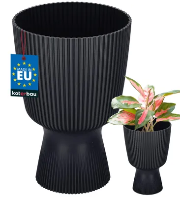 Produktbild von KOTARBAU® Blumentopf ⌀ 14cm Orchideentopf Übertopf für Zimmerpflanzen Pflanzentopf mit Sockel Geriffelt Kelchform Kunststoff Pflanzkübel Anthrazit