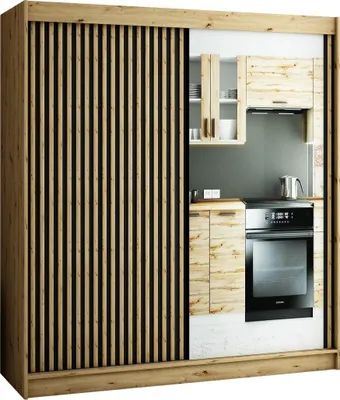 Produktbild von Schiebetürenschrank Lamelo Kleiderschrank 200x62x200cm Eiche Artisan schwarz mit Spiegel