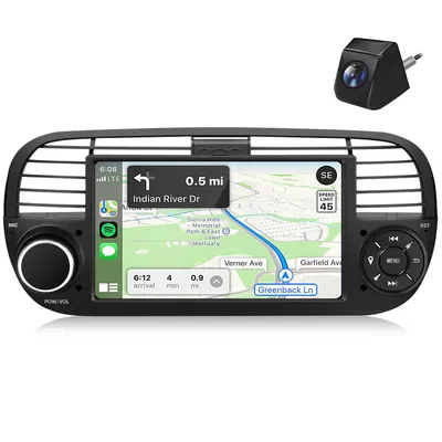 Immagine prodotto di Autoradio Android 15 da 7 pollici, 2+64G, compatibile con Fiat 500 (2012-2017), con funzionalità Carplay, DAB+, GPS, navigatore, Bluetooth, FM, controllo al volante (SWC), RDS e DSP, e porta USB. Formato 2DIN