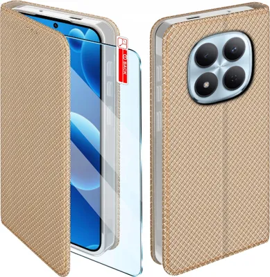 Zdjęcie produktu dla Etui z klapką do Xiaomi Redmi Note 15 Pro 5G Zamykane Złote Futerał +Szkło