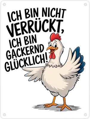 Produktbild von Fröhliches Huhn Gackernd Glücklich Metallschild in 15x20 cm