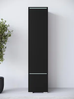 Zdjęcie produktu dla MINIO go for it, VEVE 01, szafka wysoka z oświetleniem LED, szafka wisząca lub regał stojący, nowoczesna wąska szafka 130 cm, kolor czarny matowy