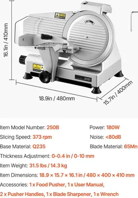 Obrázek produktu pro Kráječ masa, čepel 10", elektrický kráječ, nastavitelná tloušťka, 10 palců, 0–10 mm