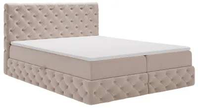 Produktbild von Boxspringbett mit Matratze 140x200 cm Royal - Doppelbett mit Bettkasten, Topper - Velvet Beige (Royal Velvet 3)
