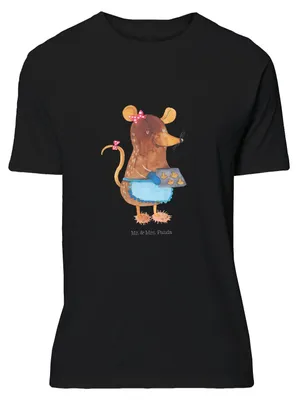 Produktbild von Mr. & Mrs. Panda T-Shirt Maus Kekse - Schwarz - Geschenk, Weihnachten, Oversize Shirt, Backen, Winter, Lustiges, Tshirt, Plätzchen
