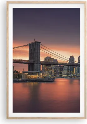 Produktbild von Gerahmtes Poster - Rahmen in heller Eiche - New York Brücke Nacht - 61x91,5 cm - Wand Bild - Wanddeko - Wandbilder - Wandposter - Bilderrahmen - Bilder - Kunstdruck - Wandbild - P2NPA61x91-4048