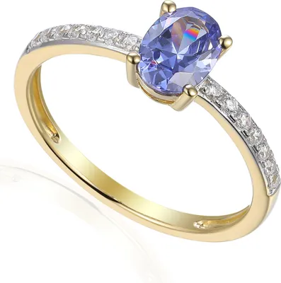Produktbild von 585er Gelbgold Damenring mit synth. Tansanit und Zirkonia Gr. 54