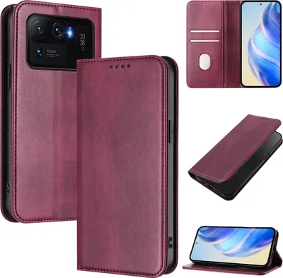 Obrázek produktu pro Pouzdro pro Xiaomi Mi 11 Ultra, vintage kožené pouzdro s RFID ochranou, přihrádkami na karty, stojánkem Červený