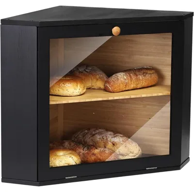 Productafbeelding van Broodtrommel, 2 lagen, bamboe, voor het n van brood, 32x32x34 cm, zwart
