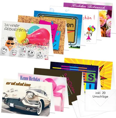 Image de Cartes d'anniversaire PRICARO avec enveloppes "Motive 2", A6, 20 pièces